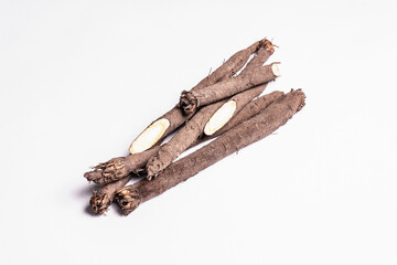 Raw Scorzonera or Spanish salsify isolated on white background