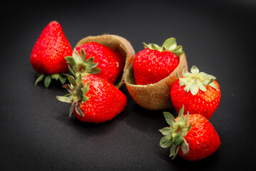 Gruppo di fragole in macro fotografia