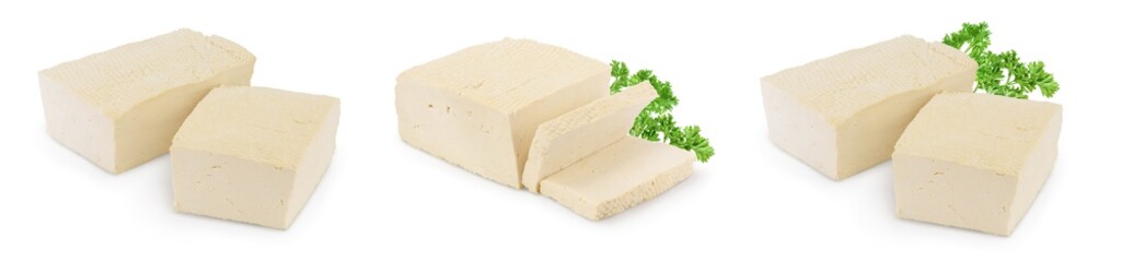 tofu cheese isolated on white background with clipping path and full depth of field, Set or collection