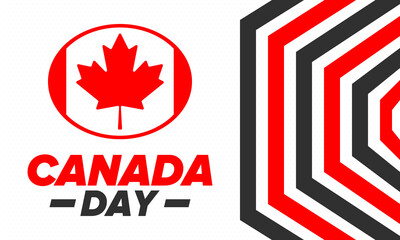 Happy Canada Day. National holiday, celebrated annual in July 1. Canadian flag. Maple leaf. Patriotic symbol and elements. Poster, card, banner and background. Vector illustration