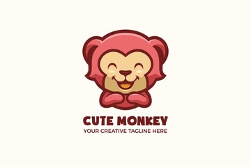 Cute Monkey Cartoon Mascot Character Logo Template