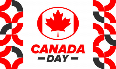 Happy Canada Day. National holiday, celebrated annual in July 1. Canadian flag. Maple leaf. Patriotic symbol and elements. Poster, card, banner and background. Vector illustration