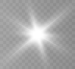 Bright light effect with rays and highlights for vector illustration.	