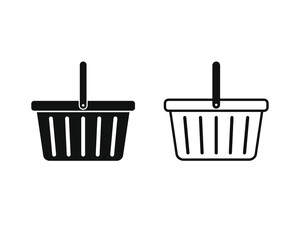 Shopping basket icon symbol. Web store button. Online shop logo sign. Vector illustration image. Black silhouette isolated on white background.