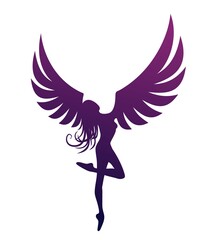 The Silhouette of dancing girl with wings.