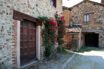 Italy, Piacenza: Foreshortening of small village of Grazzano Visconti.