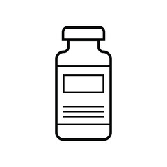 Vector linear black icon of vaccine. Medicinal product in a container.