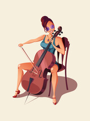 Naklejka premium Cellist girl vector illustration isolated on white background