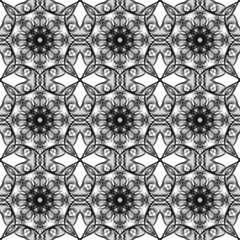 Seamless fractal geometric floral surface pattern in black and white colors