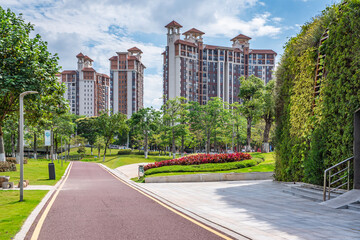 Buildings on the Jiaomen Riverside in Nansha Free Trade Zone, Guangzhou, China