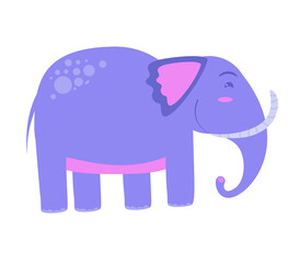Cute cartoon elephant isolated on white transparent background. Vector flat design children illustration. Side view. Animal drawing. Side view