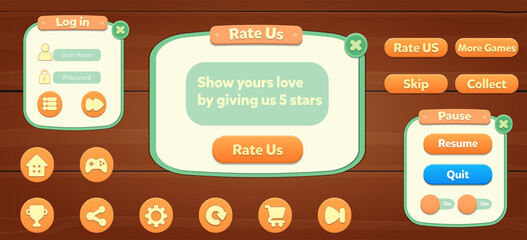 Casual Game UI menu pop up and game elements