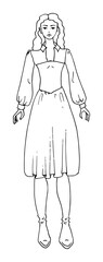 Beautiful girl in long dress, one stroke simple bright fashion illustration, vector