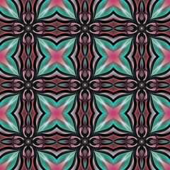 Seamless abstract geometric floral surface pattern in vivid colors repeating symmetrically. Use for fashion design, home decoration, wallpapers and gift packages.