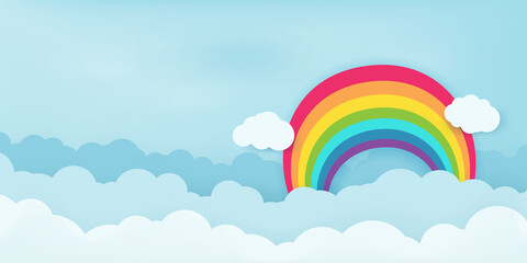 Rainbow over cloud sky illustration