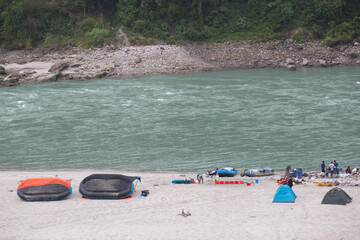 Rafting in Karnali River in Nepal. The river is free flowing in Nepal. It is wild and scenic river. 