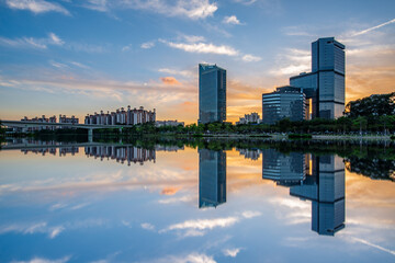 Fototapeta premium Sunset scenery of Nansha city, Guangzhou, China