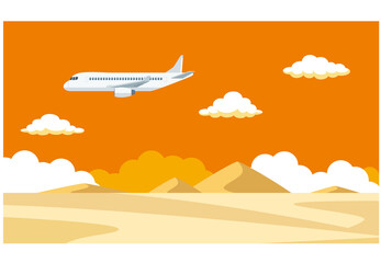 飛行機と砂漠のイラスト素材