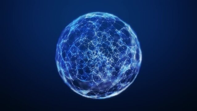 Abstract bright blue plexus sphere background. Abstract plexus sphere for work theme, business or technology. Looped 4K Animation