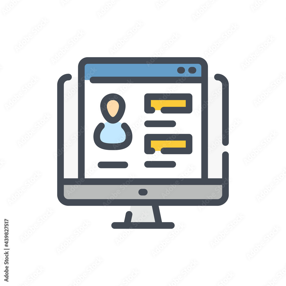 Poster personal information page color line icon. computer with website page with profile account vector ou