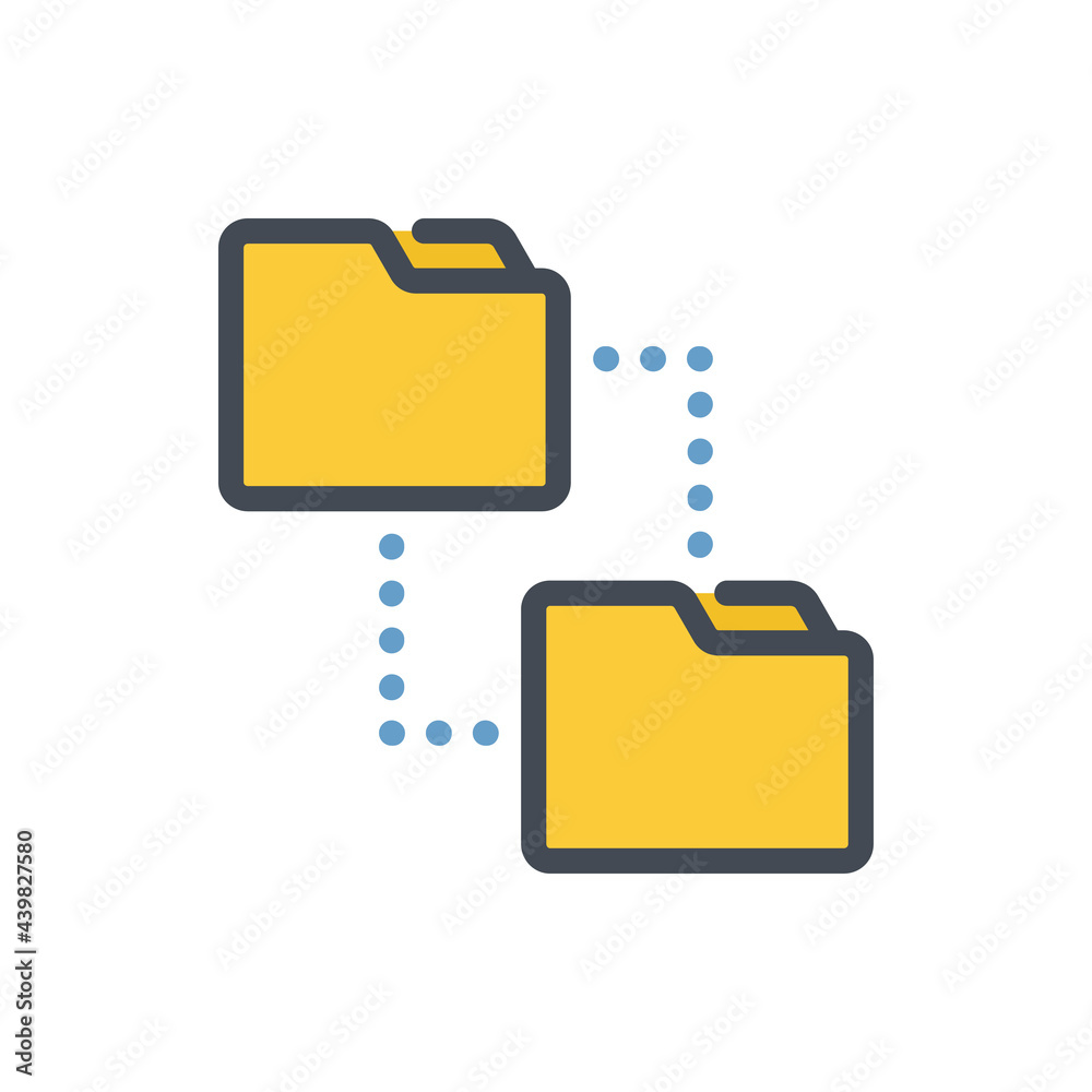 Poster data transfer color line icon. import files from folder to folder vector outline colorful sign.