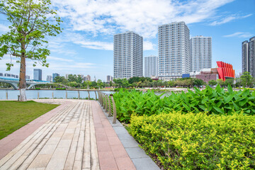 Naklejka premium Jiaomen Riverside Scenery in Nansha Free Trade Zone, Guangzhou, China