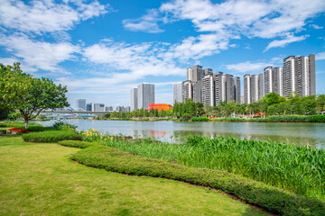 Fototapeta premium Jiaomen Riverside Scenery in Nansha Free Trade Zone, Guangzhou, China
