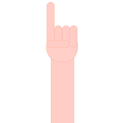 Hand with finger pointing isolated on white background.Number one.Index finger.Flat design.Sign, symbol, icon or logo isolated.Vector illustration.