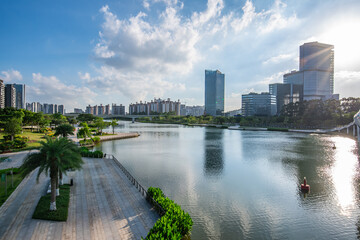Fototapeta premium Cityscape of Nansha Free Trade Zone, Guangzhou, China