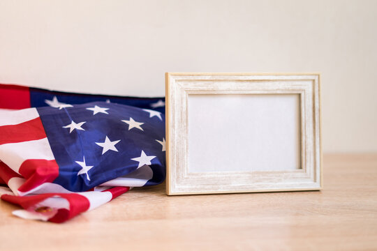 Independence Day USA concept. Frame mock up fot 4th JULY with USA flag. Memorial Day.