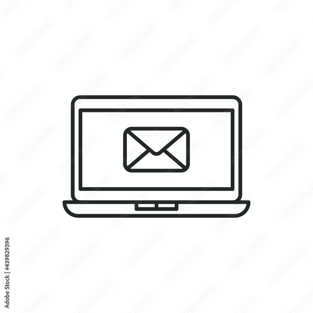 Wall mural Computer with envelope. Email icon line style isolated on white background. Vector illustration