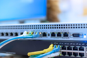 Close up, The network cables connected to switch hub.