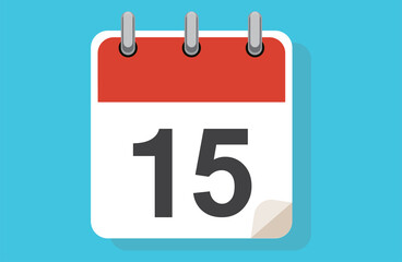Day Fifteen. Simple calendar with date 15. Flat calendar icon vector illustration. calendar icon flat day 15. Vector illustration. Calendar lined icon