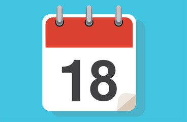 Day Eighteen. Simple calendar with date 18. Flat calendar icon vector illustration. calendar icon flat day 18. Vector illustration. Calendar lined icon