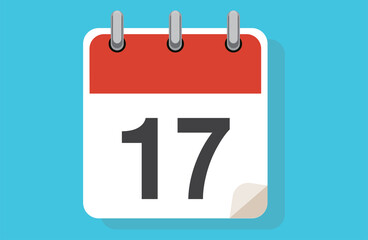 Day Seventeen. Simple calendar with date 17. Flat calendar icon vector illustration. calendar icon flat day 17. Vector illustration. Calendar lined icon