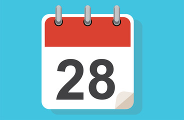 Day twenty-eight. Simple calendar with date 28. Flat calendar icon vector illustration. calendar icon flat day 28. Vector illustration. Calendar lined icon