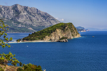Fototapeta na wymiar Island of Saint Nicholas (Sveti Nikola) in Adriatic Sea in front of the coast of Budva, Montenegro, Europe.