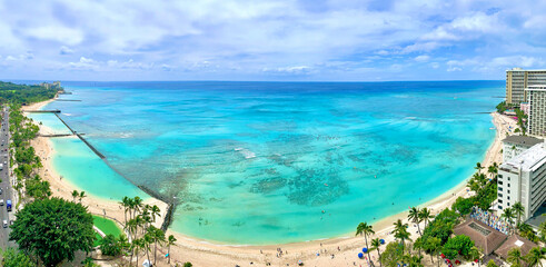 The always spectacular Waikiki Beach in Honolulu on Oahu, Hawaii. 