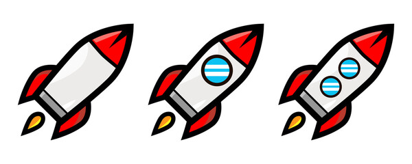 Set color rocket icon, outline vector sign isolated on white background. Logo illustration