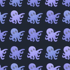 cute pattern with blue octopuses
