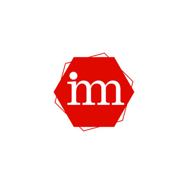 "IMN" company initial letters monogram. IMN letters on the red hexagon. IMN company logo.