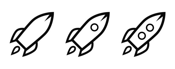 Set rocket line icon, outline vector sign isolated on white background. Logo illustration