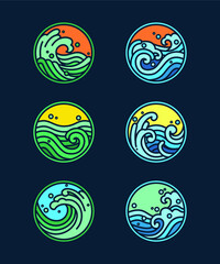 PACK OF WAVES IN SUMMER ILLUSTRATION FLAT DESIGN