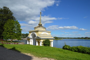Russia, Tver region, Nilo-Stolobenskaya pustyn, Episcopal pier, pavilion in the park