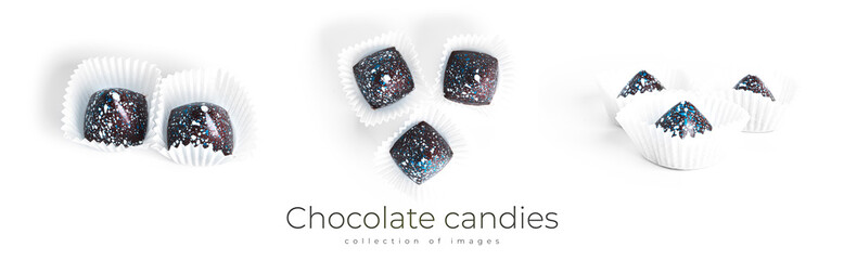 Chocolate candies isolated on a white background. Space candies.