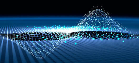 Waves in a digital grid with particles - atomic model	 - 439832570