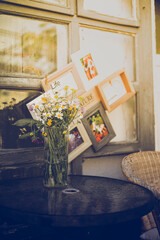 Rustic bouquet of yellow and purple  wildflowers.