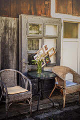 Rustic bouquet of yellow and purple  wildflowers.