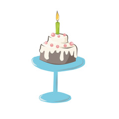 Color clip art of a cream cake on a stand.
