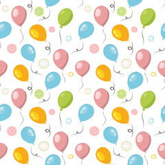 Colorful seamless pattern of balloons and flowers.